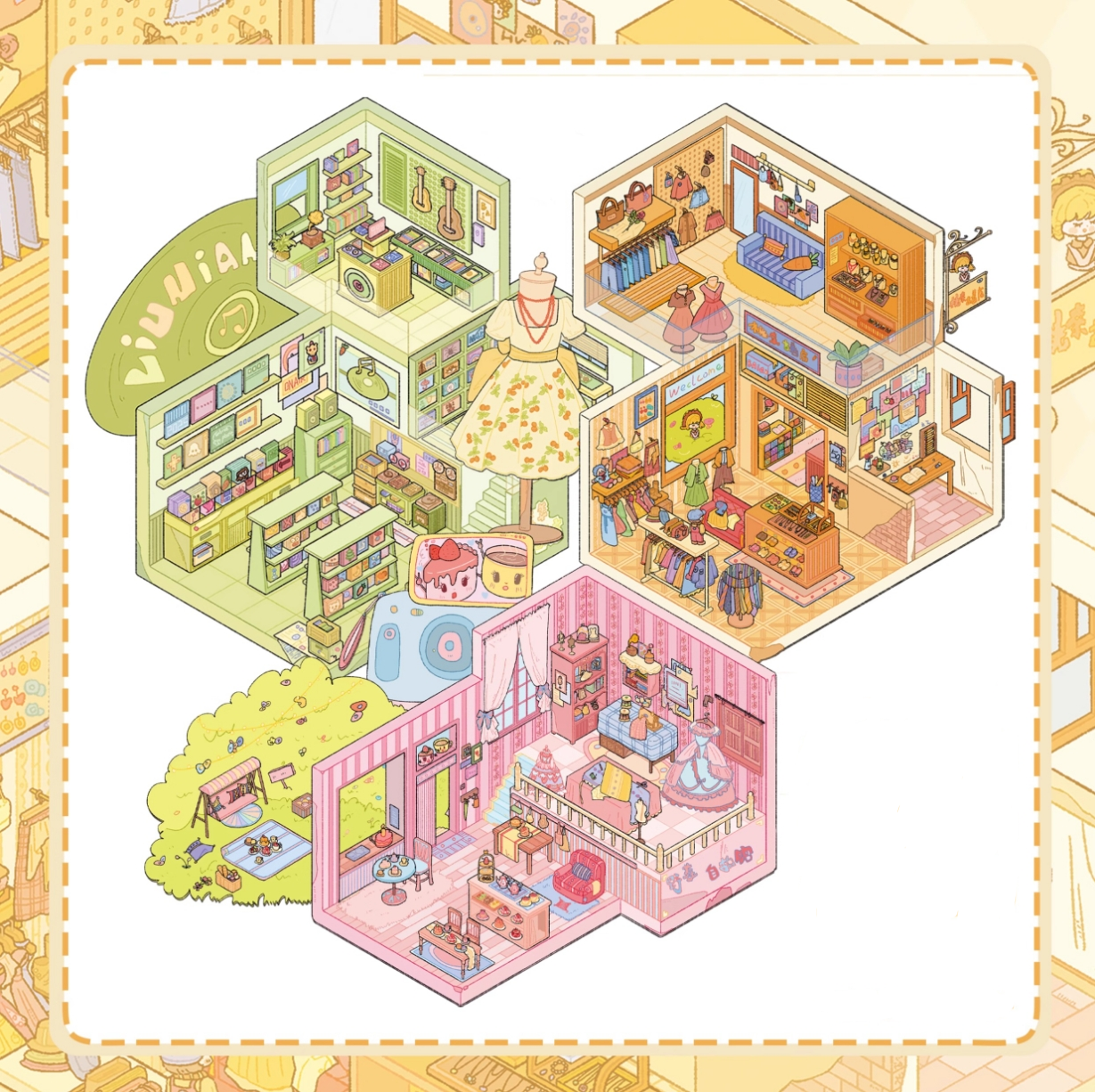 Retro Wave Complex DIY 3D Sticker Collection - 3 Cute Miniature Scenes