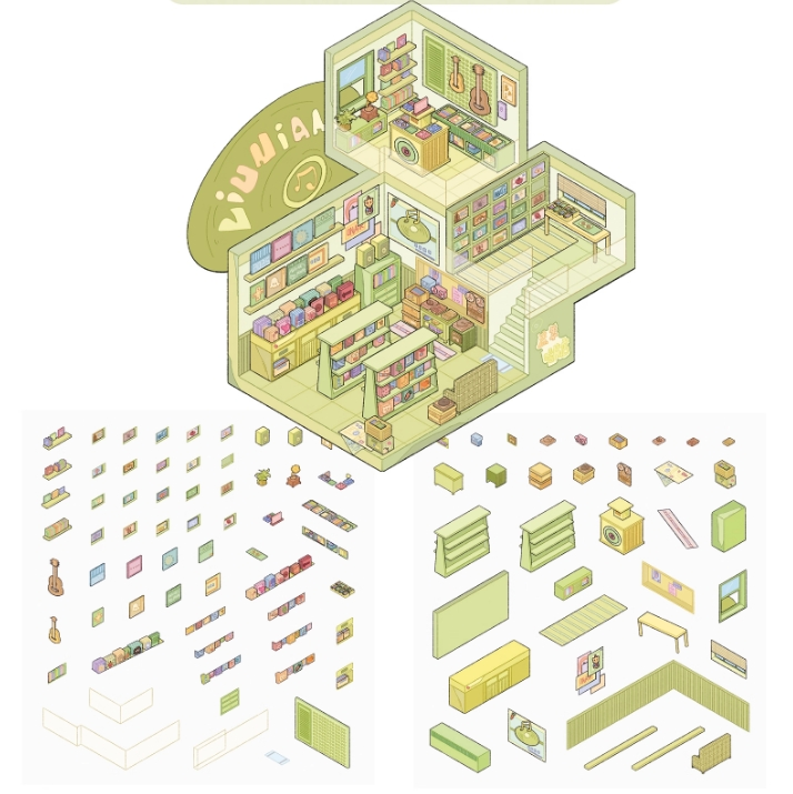 Retro Wave Complex DIY 3D Sticker Collection - 3 Cute Miniature Scenes