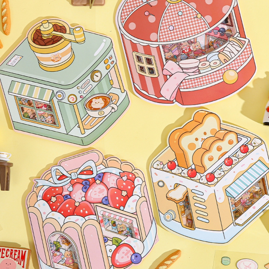 The Creamy Bear's Sweet Block DIY 3D Sticker Collection - 4 Cute Miniature Scenes
