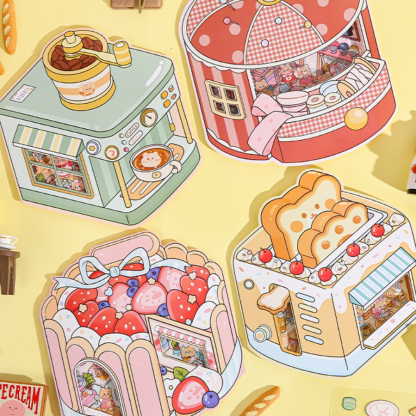 The Creamy Bear's Sweet Block DIY 3D Sticker Collection - 4 Cute Miniature Scenes