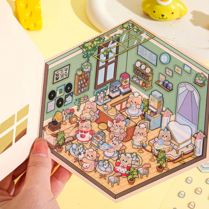 The Creamy Bear's Sweet Block DIY 3D Sticker Collection - 4 Cute Miniature Scenes