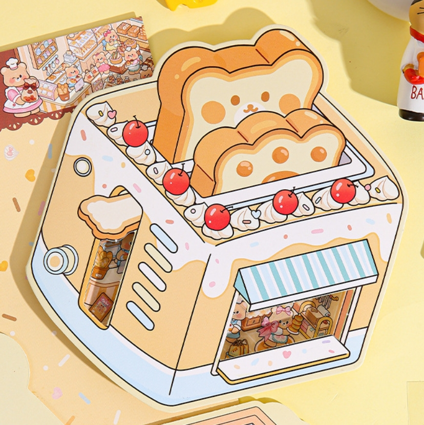 The Creamy Bear's Sweet Block DIY 3D Sticker Collection - 4 Cute Miniature Scenes