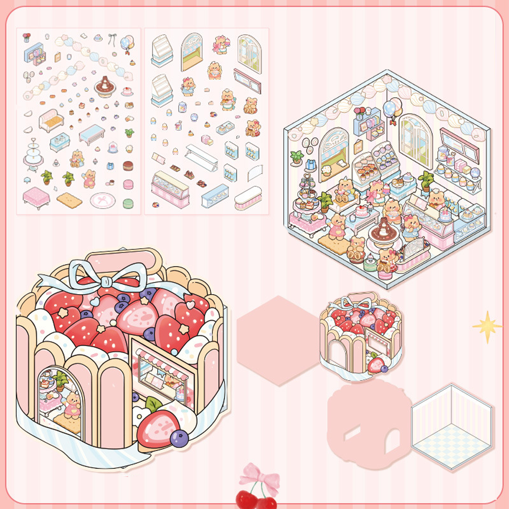 The Creamy Bear's Sweet Block DIY 3D Sticker Collection - 4 Cute Miniature Scenes