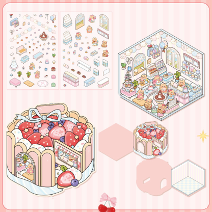 The Creamy Bear's Sweet Block DIY 3D Sticker Collection - 4 Cute Miniature Scenes