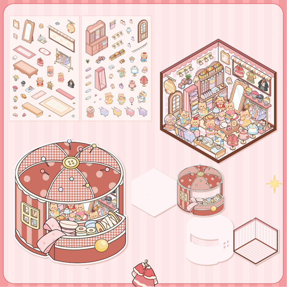 The Creamy Bear's Sweet Block DIY 3D Sticker Collection - 4 Cute Miniature Scenes