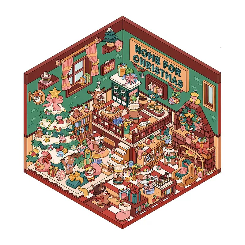 Cozy Christmas DIY 3D Scene Stickers - 2 Cute Miniature Scene