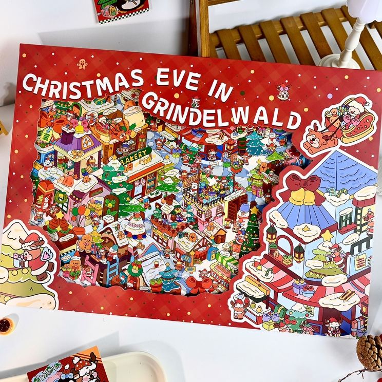 Grindelwald Christmas Night DIY 3D Scene Stickers - [LARGE]- Cute Miniature Scene