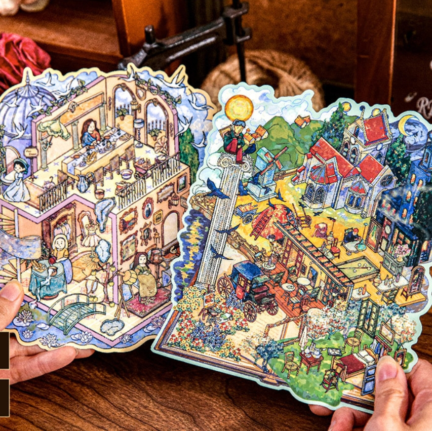 Dream Island Oil Painting Series DIY 3D Sticker Collection - 2 Cute Miniature Scenes