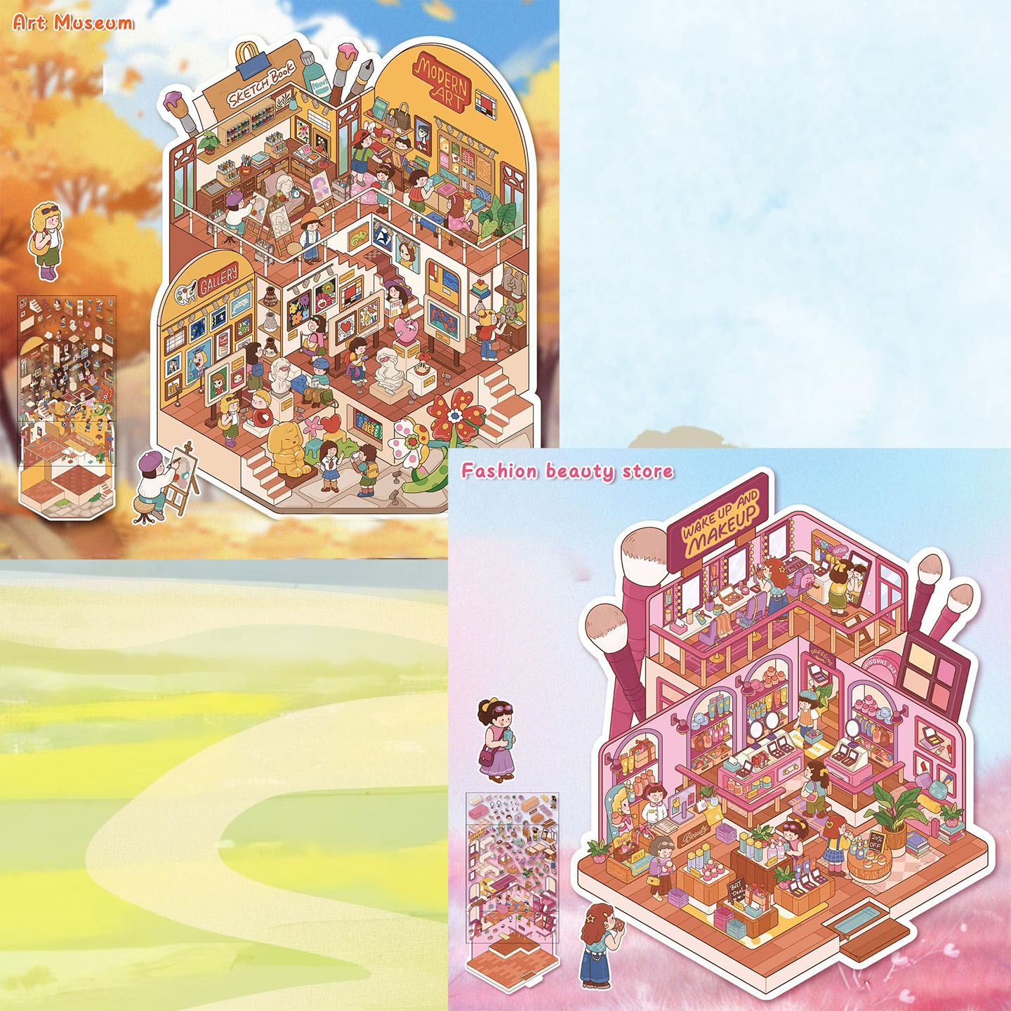 Art Journey DIY 3D Sticker Collection - 2 Cute Miniature Scenes