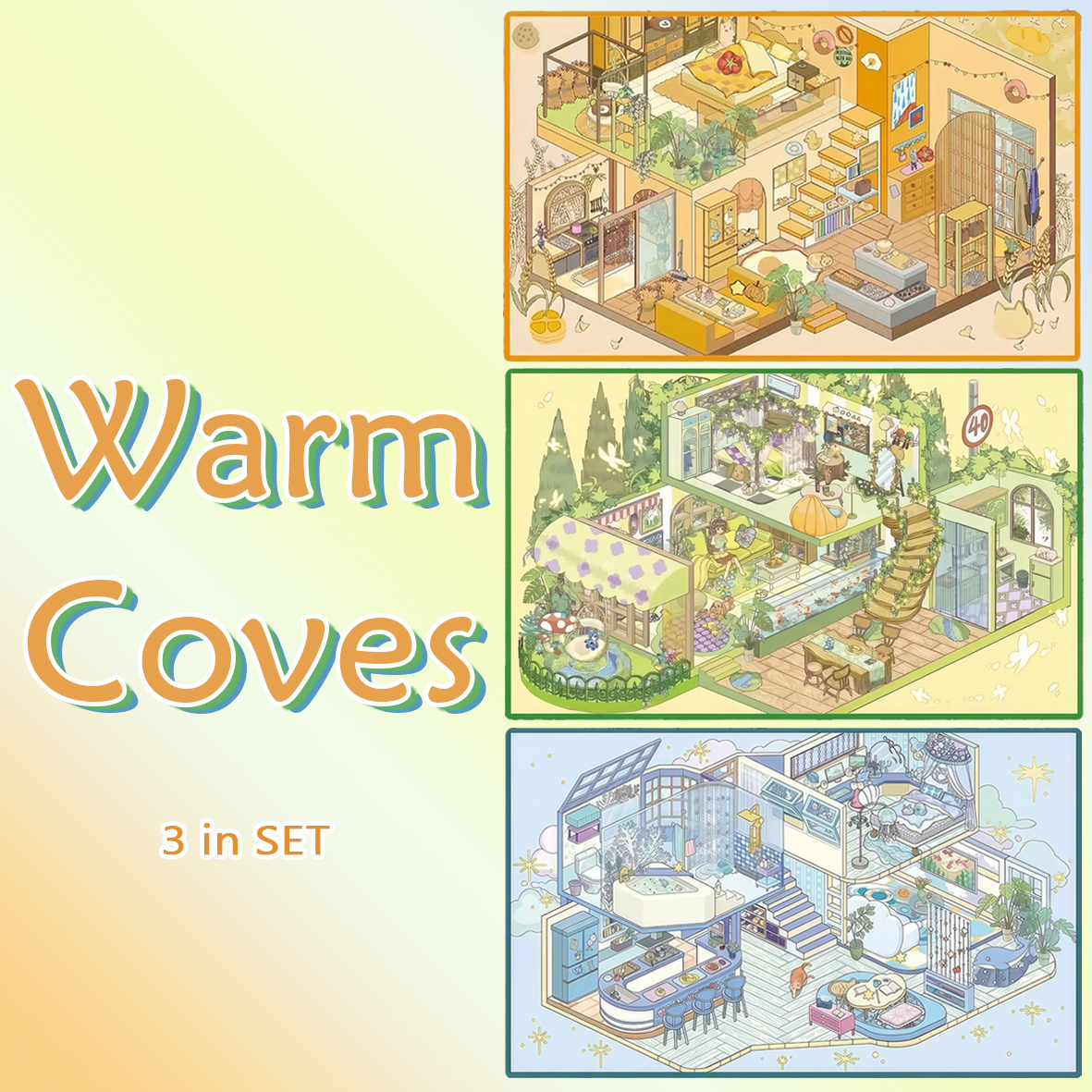 Warm Coves DIY 3D Sticker Collection - 3 Cute Miniature Scene