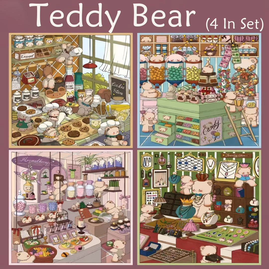 Teddy Bear DIY 3D Scene Stickers Collection - 4 Cute Miniature Scenes