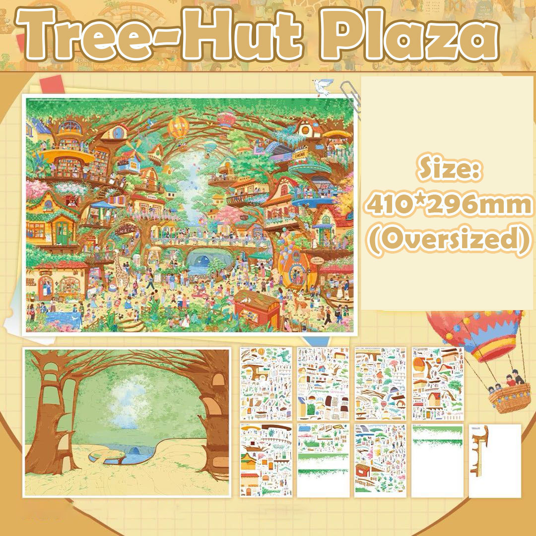 Tree-Hut Plaza DIY 3D Scene Sticker - Cute Miniature Scene