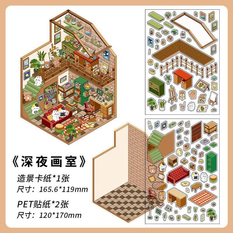 House Landscape DIY 3D Scene Stickers 4 Cute Miniature Scenes