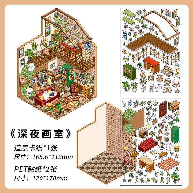 House Landscape DIY 3D Scene Stickers 4 Cute Miniature Scenes