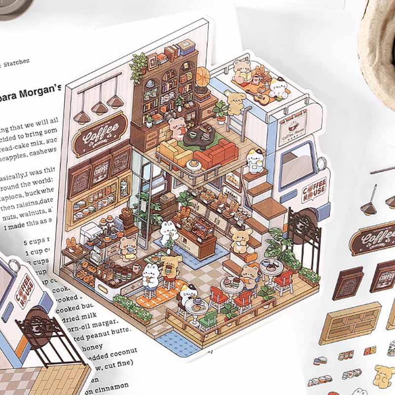 Fantasy Gift Shop DIY 3D Scene Stickers 4 Cute Miniature Scenes