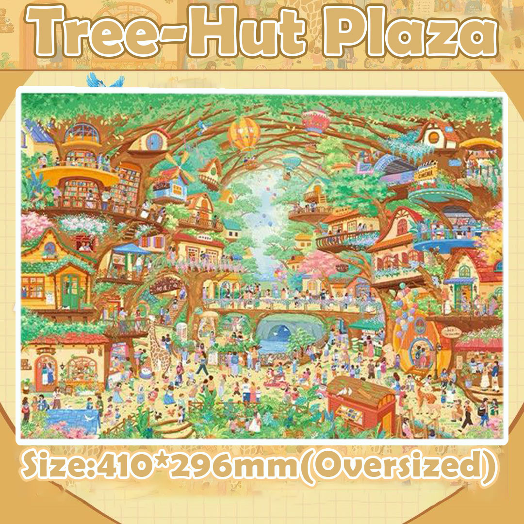 Tree-Hut Plaza DIY 3D Scene Sticker - Cute Miniature Scene
