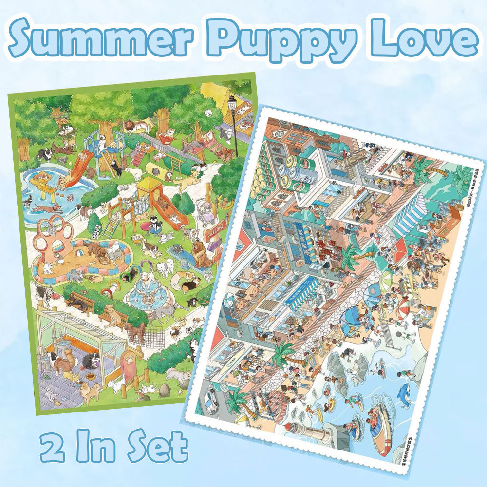 Summer Puppy Love DIY 3D Scene Stickers Collection - 2 Cute Miniature Scenes