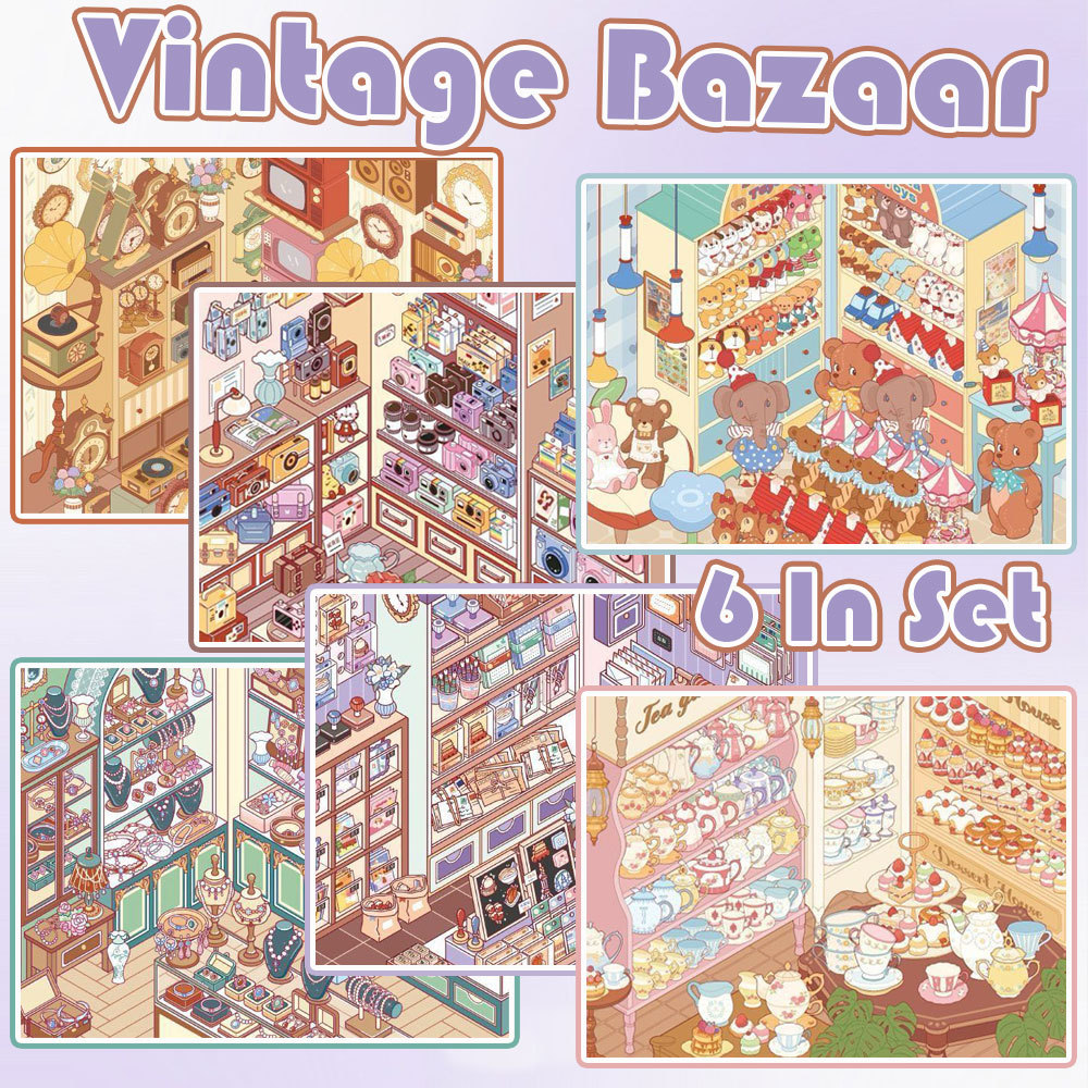 Vintage Bazaar DIY 3D Scene Stickers Collection - 6 Cute Miniature Scenes
