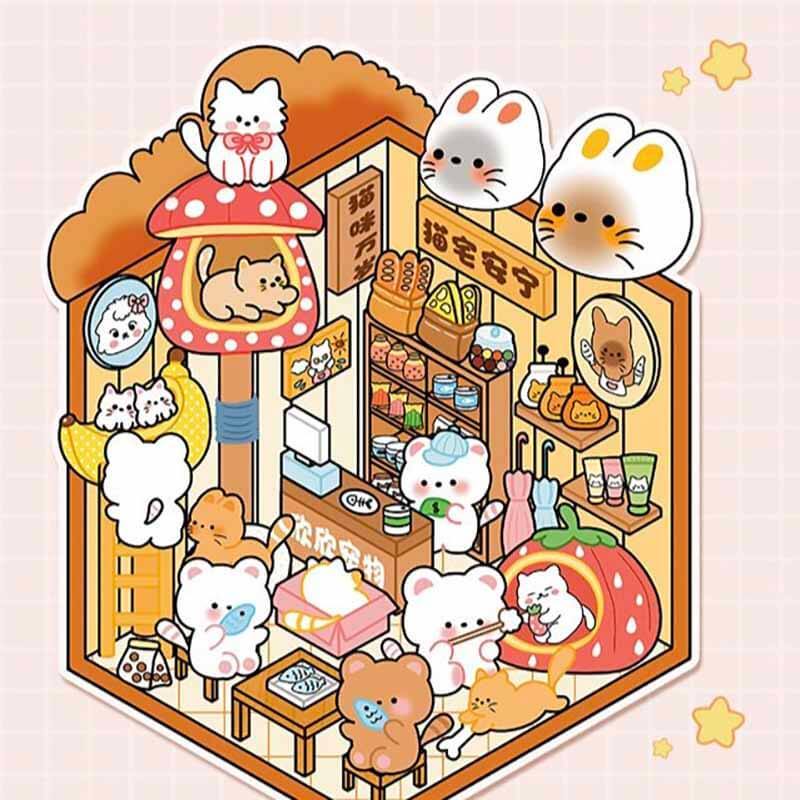 Furry Friends Tycoon DIY 3D Scene Stickers 4 Cute Miniature Scenes