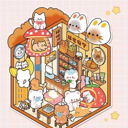 Furry Friends Tycoon DIY 3D Scene Stickers 4 Cute Miniature Scenes