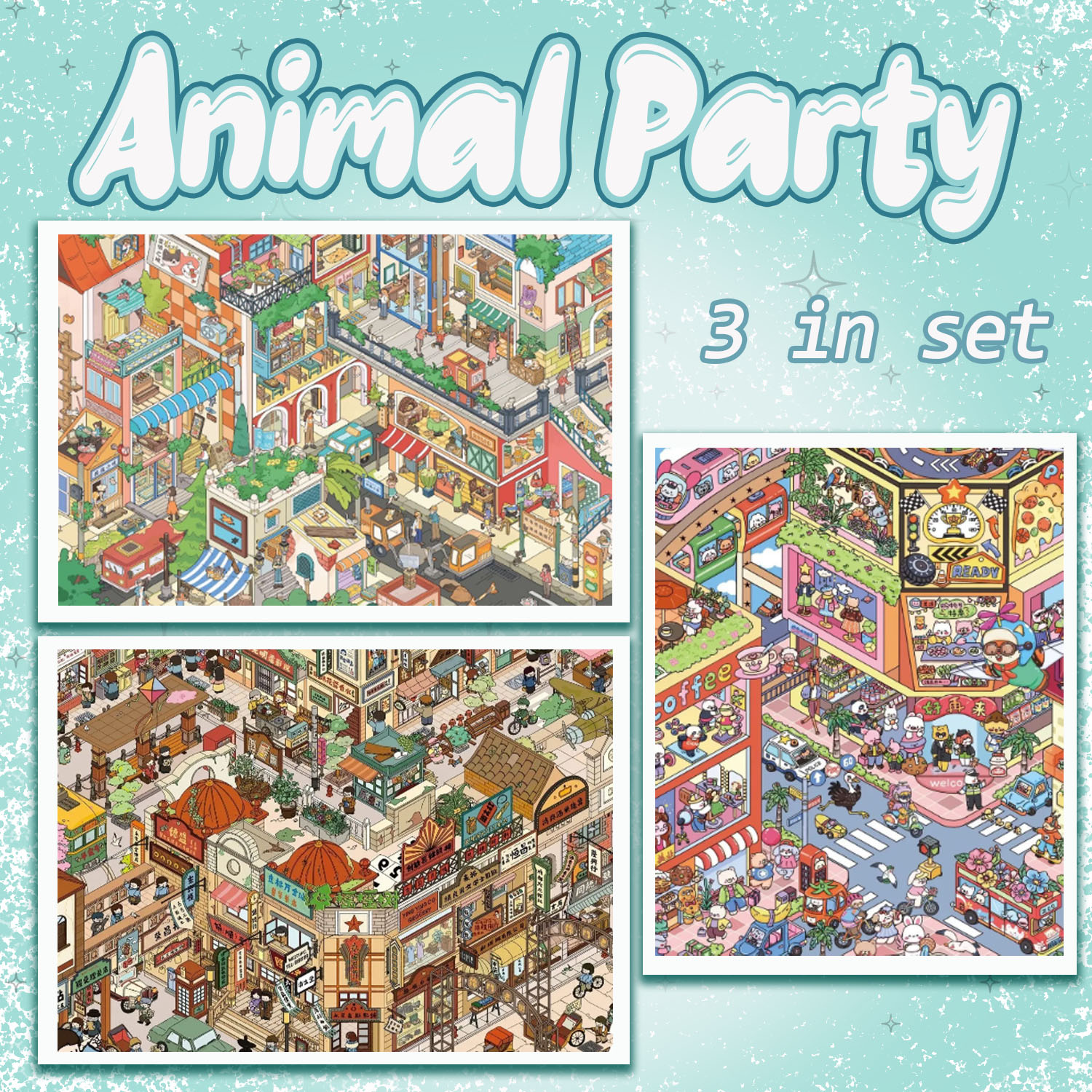 Animal Party DIY 3D Scene Stickers - 3 Cute Miniature Scenes