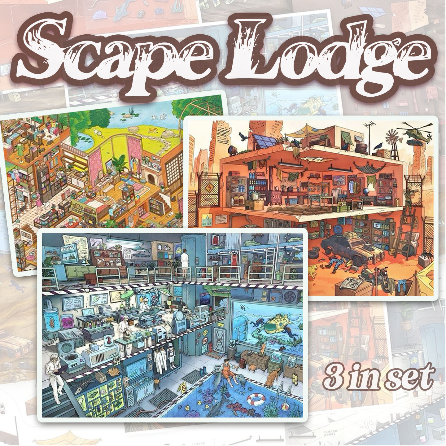 Scape Lodge DIY 3D Scene Stickers Collection - 3 Cute Miniature Scenes