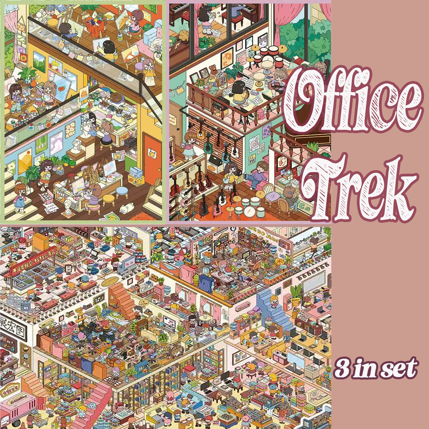 Office Trek DIY 3D Scene Stickers Collection - 3 Cute Miniature Scenes