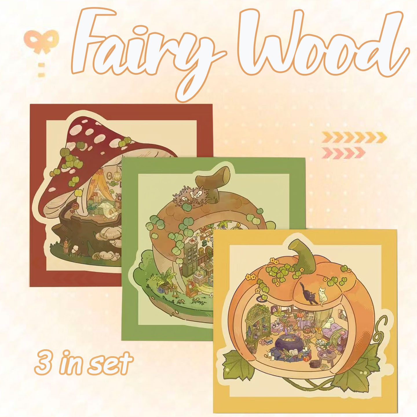  Fairy Wood DIY 3D Scene Stickers Collection -3 Cute Miniature Scenes