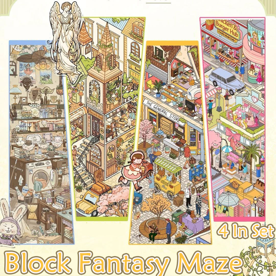 Block Fantasy Maze DIY 3D Scene Stickers Collection - 4 Cute Miniature Scenes