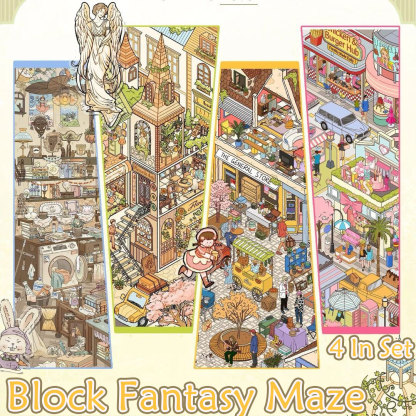 Block Fantasy Maze DIY 3D Scene Stickers Collection - 4 Cute Miniature Scenes
