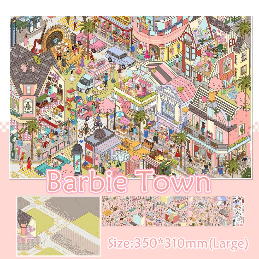 Block Fantasy Maze DIY 3D Scene Stickers Collection - 4 Cute Miniature Scenes