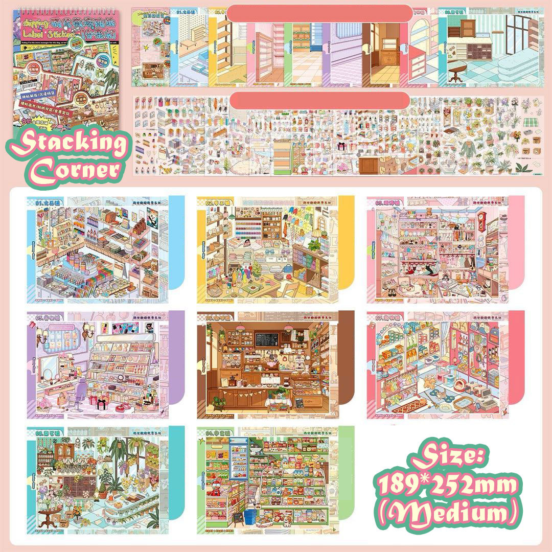 Stacking Corner Book DIY 3D Scene Stickers - Cute Miniature Scene (With Guidelines)
