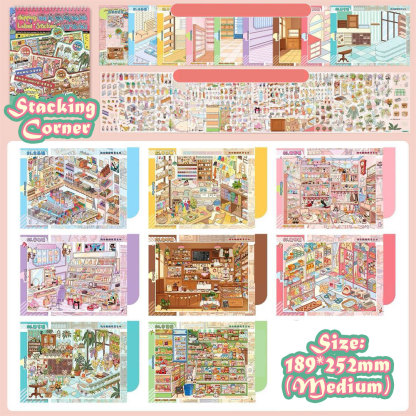 Stacking Corner Book DIY 3D Scene Stickers - Cute Miniature Scene (With Guidelines)