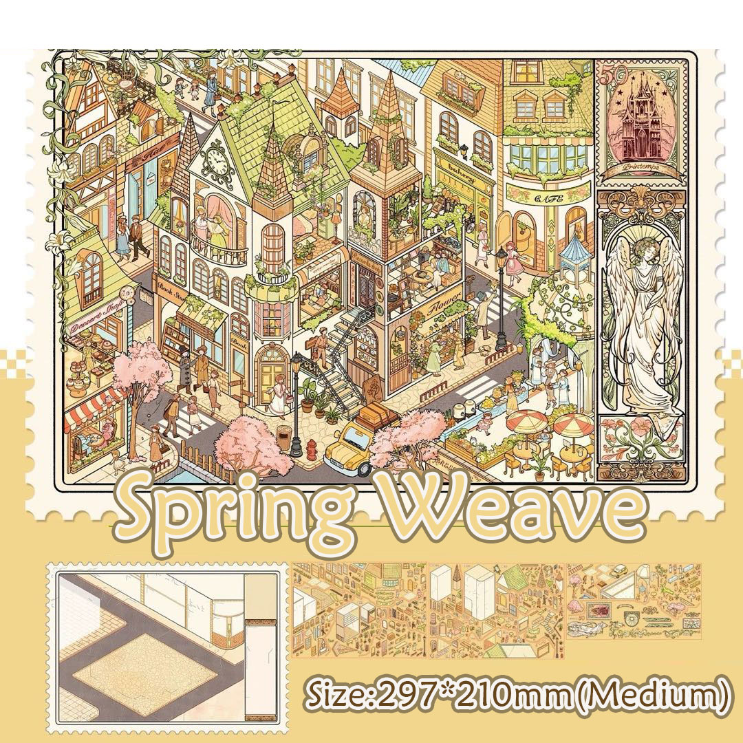 Block Fantasy Maze DIY 3D Scene Stickers Collection - 4 Cute Miniature Scenes