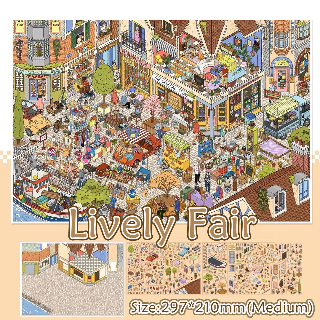 Block Fantasy Maze DIY 3D Scene Stickers Collection - 4 Cute Miniature Scenes