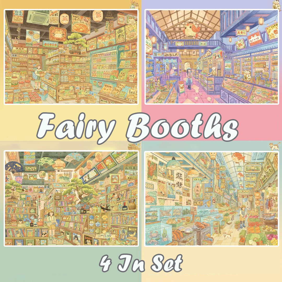 Fairy Booths DIY 3D Scene Stickers Collection - 4 Cute Miniature Scenes