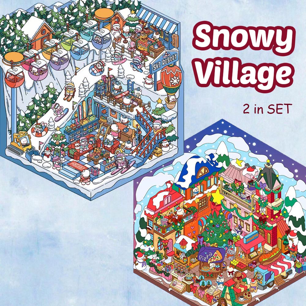 Snowy Village DIY 3D Sticker Collection - 2 Cute Miniature Scenes