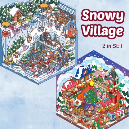 Snowy Village DIY 3D Sticker Collection - 2 Cute Miniature Scenes