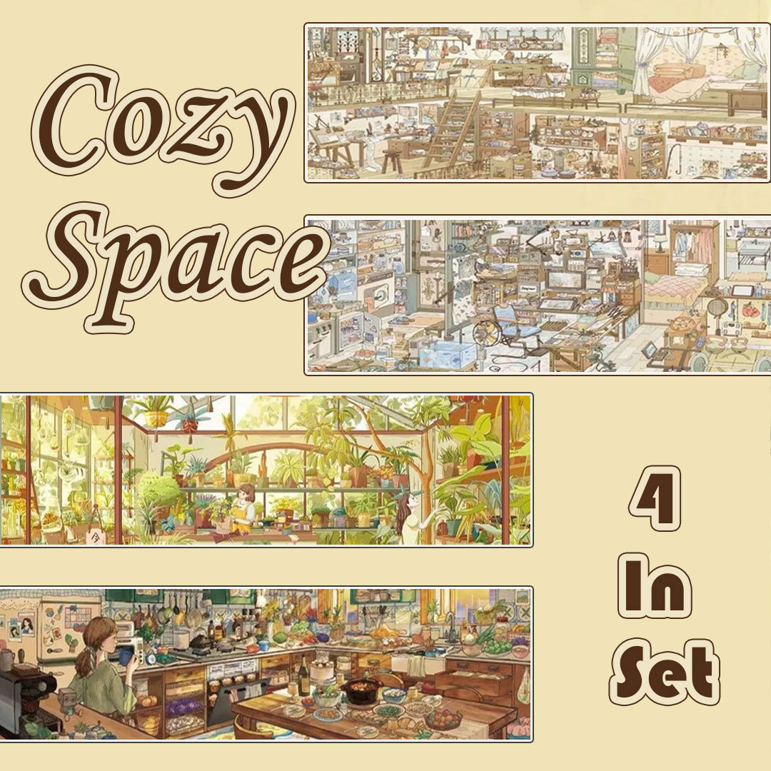 Cozy Space DIY 3D Scene Stickers Collection - 4 Cute Miniature Scenes