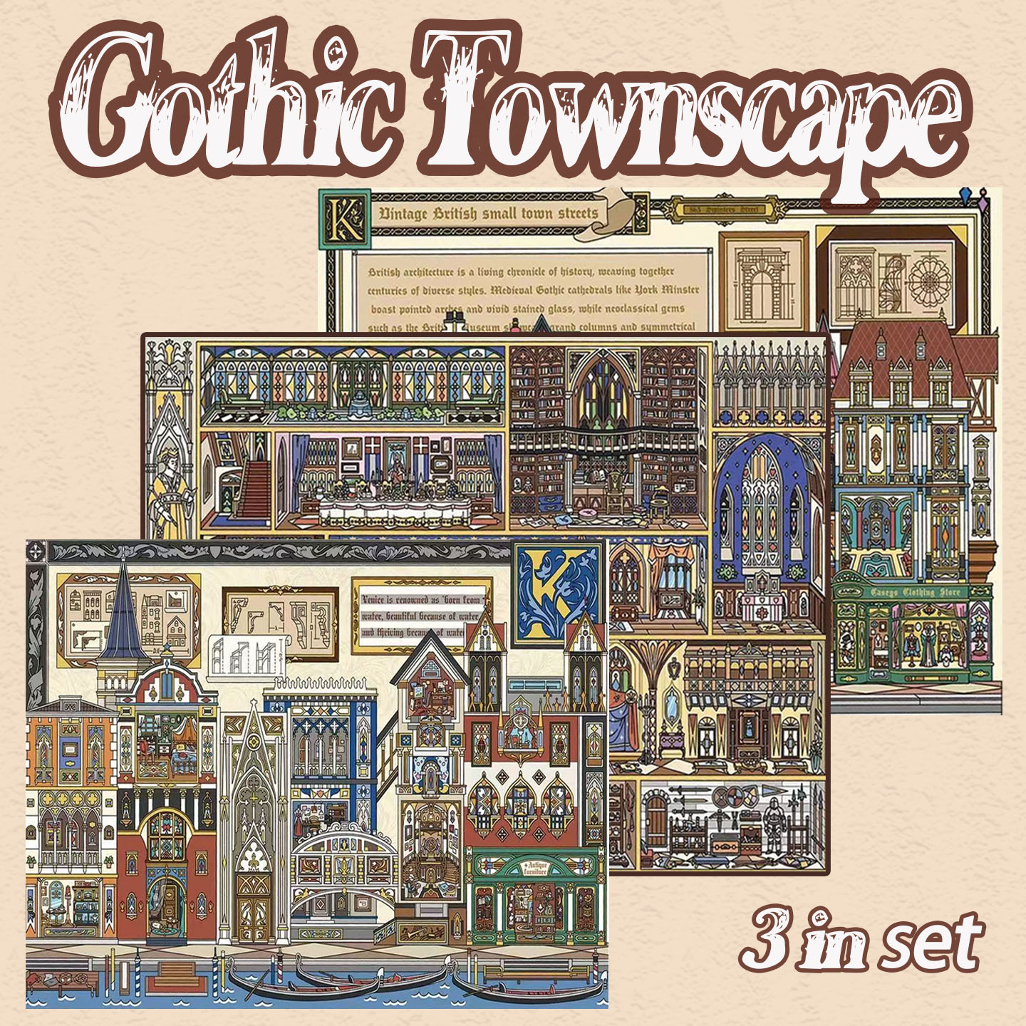 Gothic Townscape DIY 3D Scene Stickers Collection - 2 Cute Miniature Scenes
