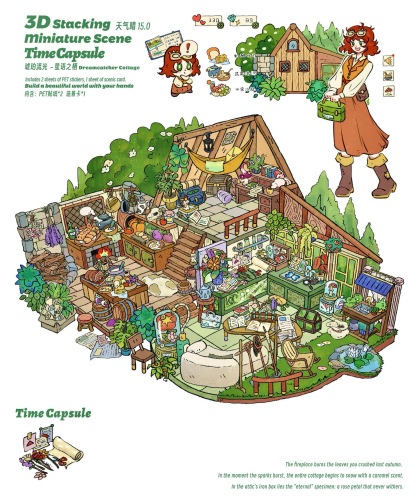 Time Capsule DIY 3D Sticker Collection - 4 Cute Miniature Scenes