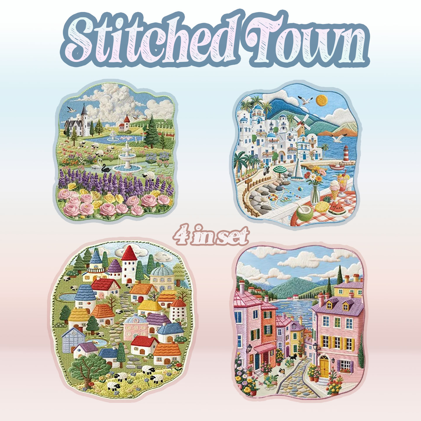 Stitched Town DIY 3D Scene Stickers Collection - 4 Cute Miniature Scenes