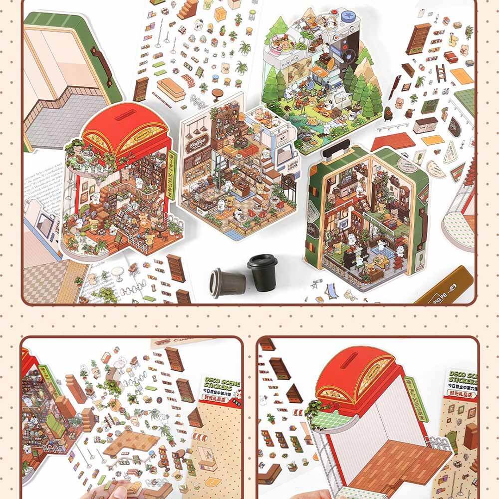 Fantasy Gift Shop DIY 3D Scene Stickers 4 Cute Miniature Scenes