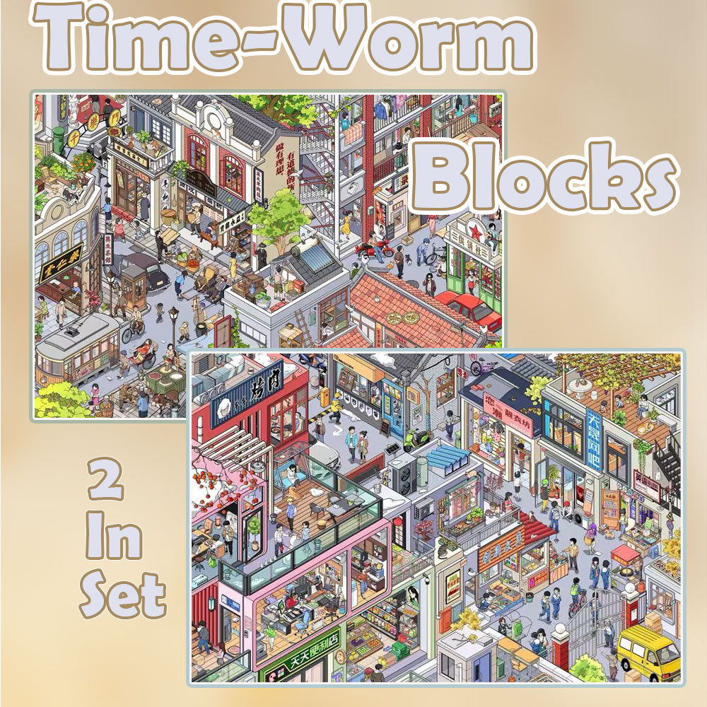 Time-Worm Blocks DIY 3D Scene Stickers Collection - 2 Cute Miniature Scenes