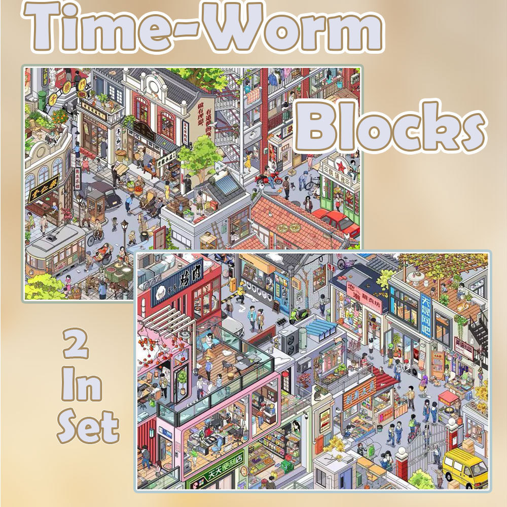Time-Worm Blocks DIY 3D Scene Stickers Collection - 2 Cute Miniature Scenes