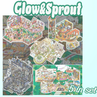 Glow & Sprout DIY 3D Scene Stickers - 5 Cute Miniature Scenes