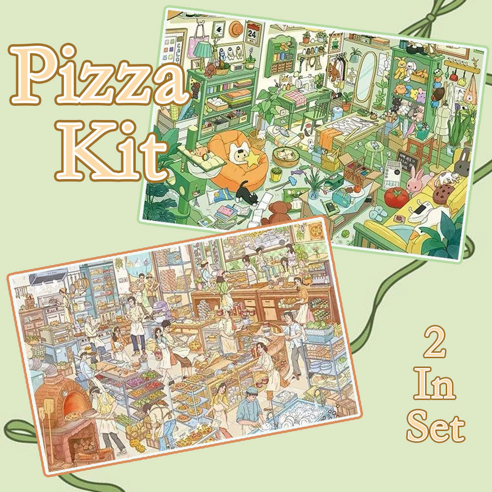 Pizza Kit DIY 3D Scene Stickers Collection - 2 Cute Miniature Scenes