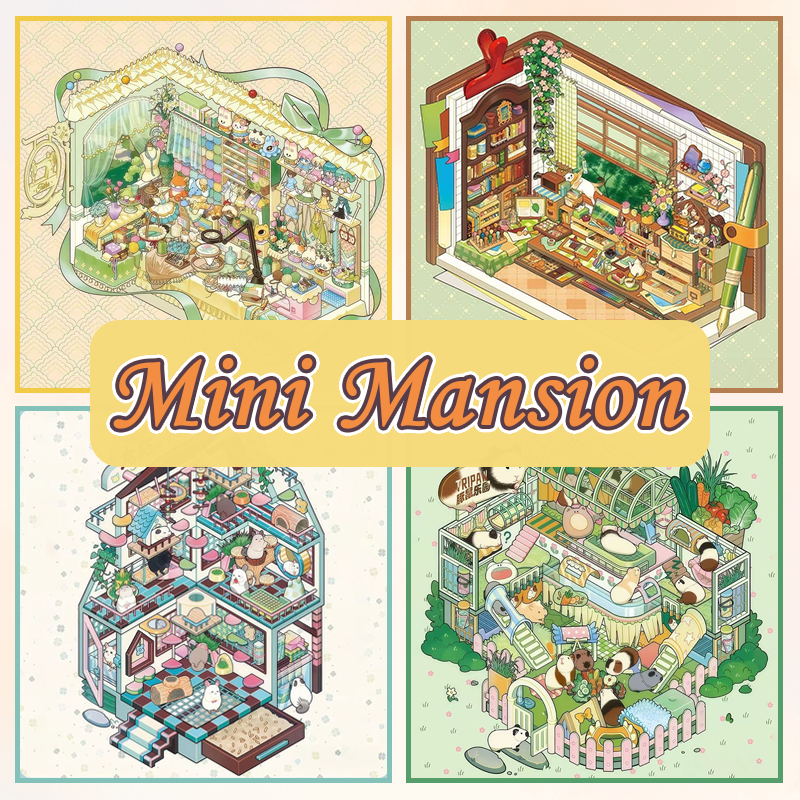 Mini Mansion DIY 3D Sticker Collection - 4 Cute Miniature Scenes