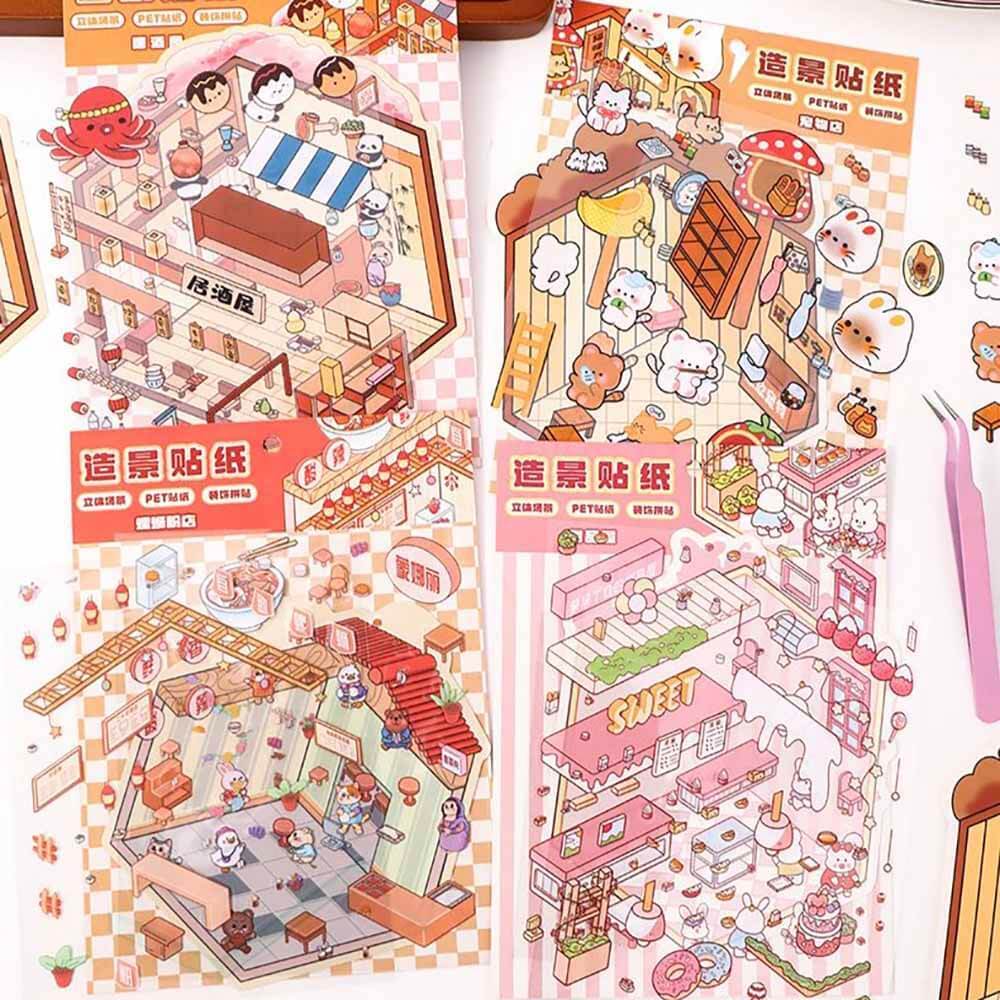 Furry Friends Tycoon DIY 3D Scene Stickers 4 Cute Miniature Scenes