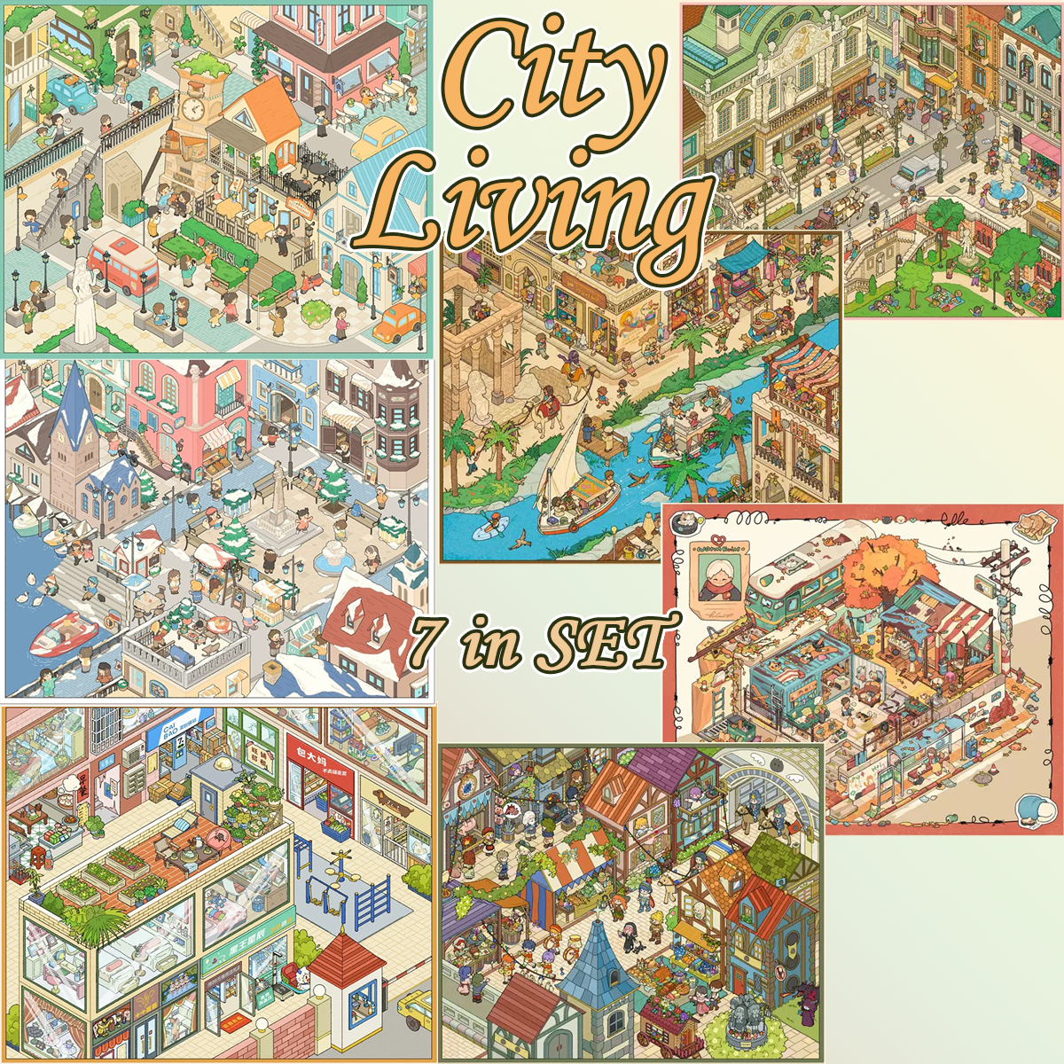 City Living DIY 3D Sticker Collection - 7 Cute Miniature Scenes